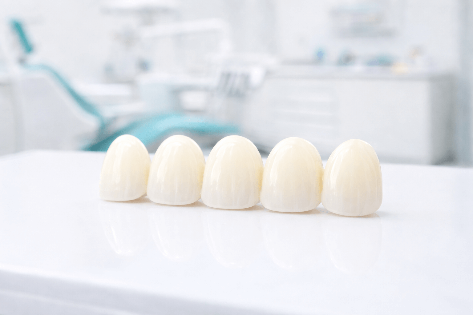 dental veneers sample in a dental clinic background